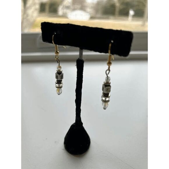 Modern Handmade Crystal And Silver Beaded Earrings - Picture 2 of 4